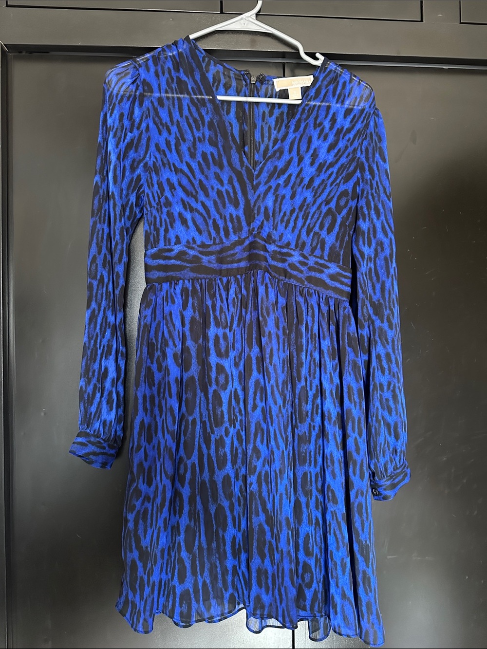 Michael Kors Blue and Black Long-Sleeve Leopard Print Dress